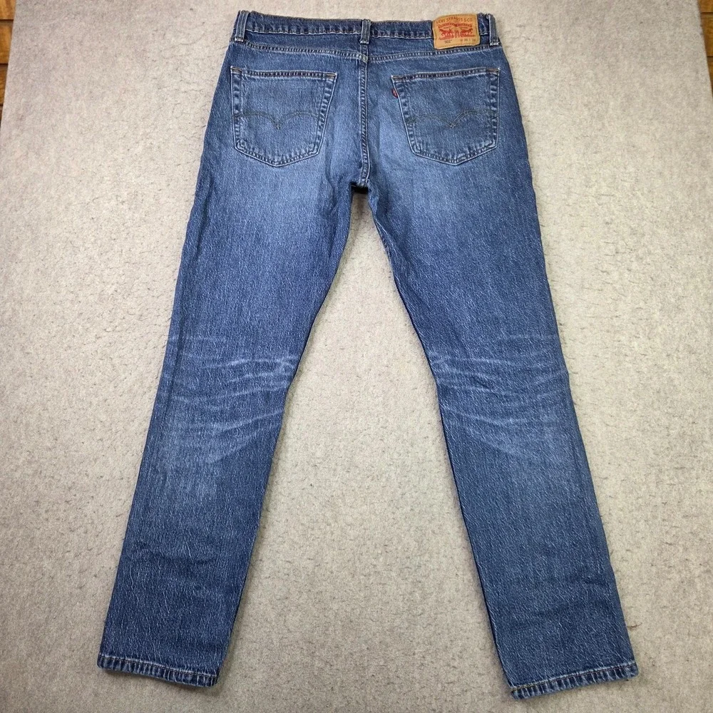 Levi's 502 Tapered Jeans 36x34 Dark Wash Stretch Denim Regular Taper Distressed